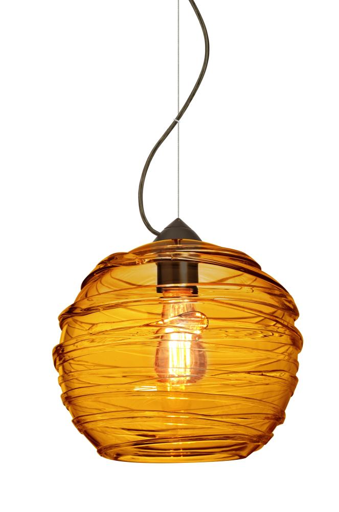 Besa Wave 10 Pendant Bronze Amber 1x8W LED Filament, 15Ft. Cord