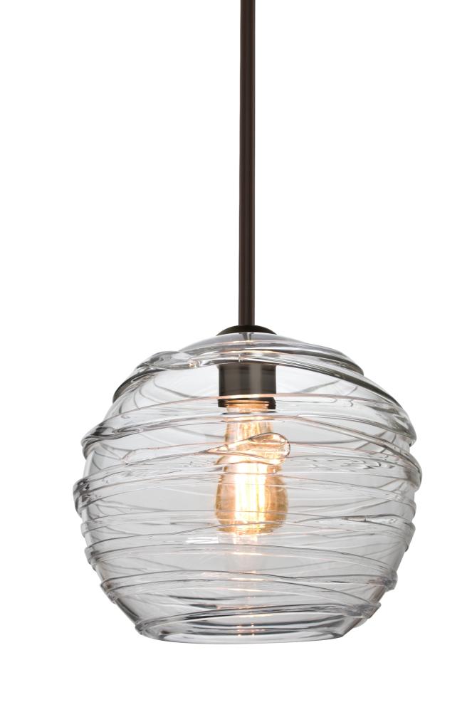 Besa Wave 10 Stem Pendant Bronze Clear 1x8W LED Filament, 15Ft. Cord