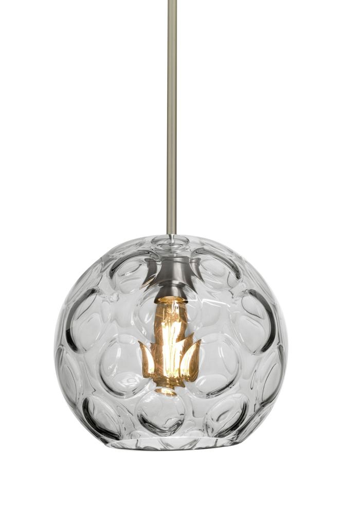Besa Bombay Cord Pendant, Clear, Satin Nickel Finish, 1x8W LED Filament, 15Ft. Cord