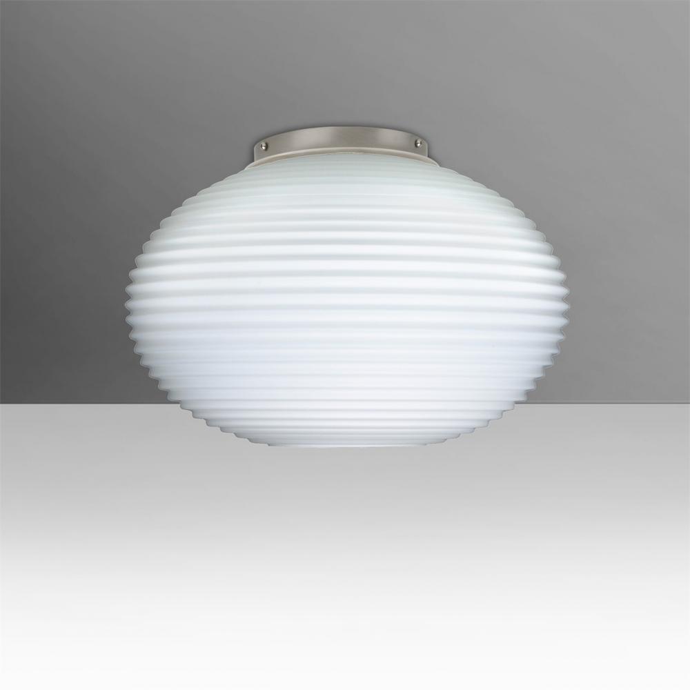 Besa, Pape 12 Ceiling, Opal Ribbed, Satin Nickel Finish, 1x9W LED