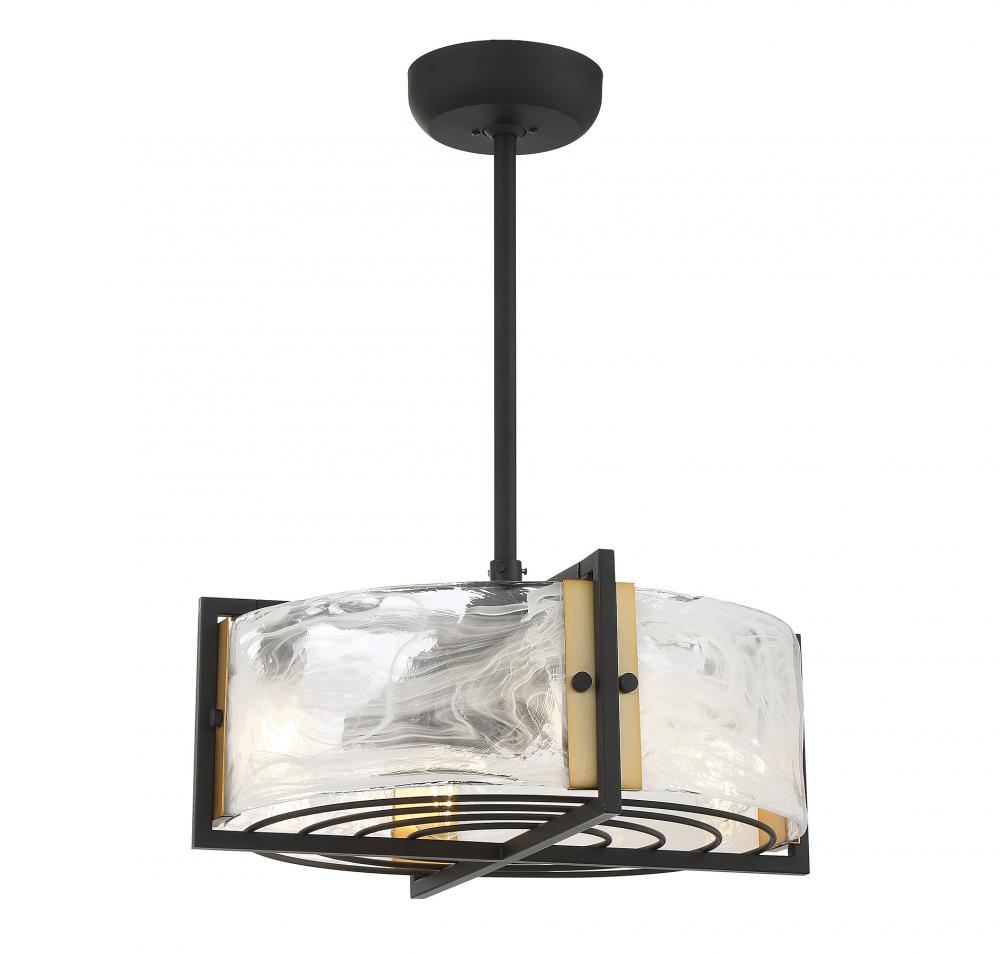 Hayward 4-Light Fan D&#39;Lier in Matte Black with Warm Brass Accents