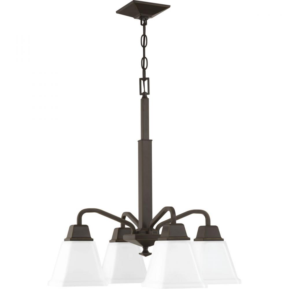 Clifton Heights Collection Four-Light Antique Bronze Etched Glass Craftsman Chandelier Light