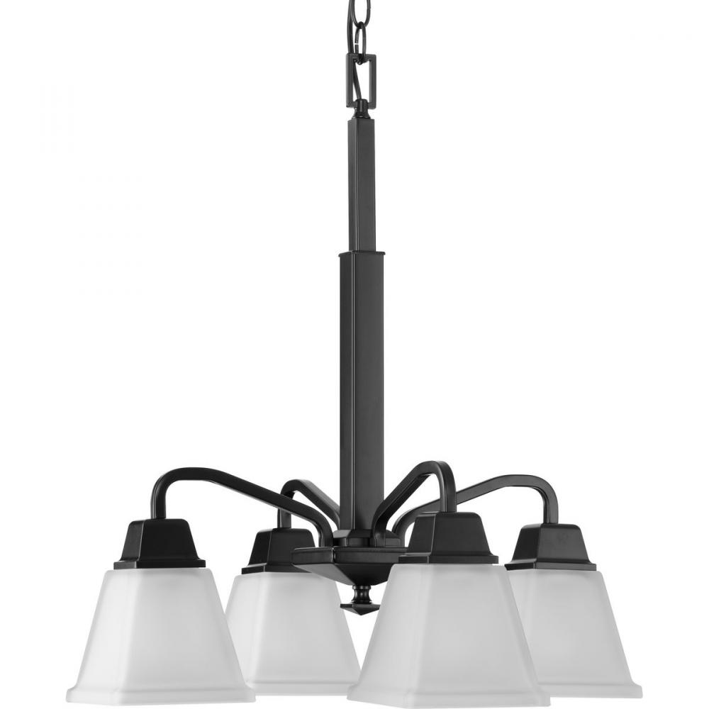 Clifton Heights Collection Four-Light Modern Farmhouse Matte Black Etched Glass Chandelier Light