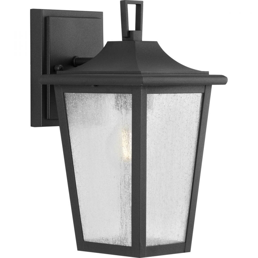 Padgett Collection One-Light Transitional Textured Black Clear Seeded Glass Outdoor Wall Lantern
