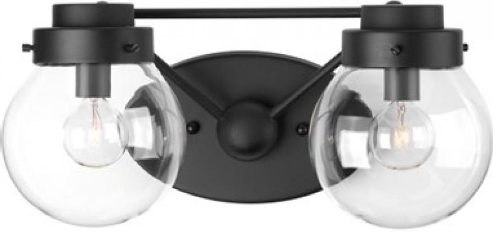Spatial Collection Two-Light Matte Black Clear Glass Global Bath Vanity Light