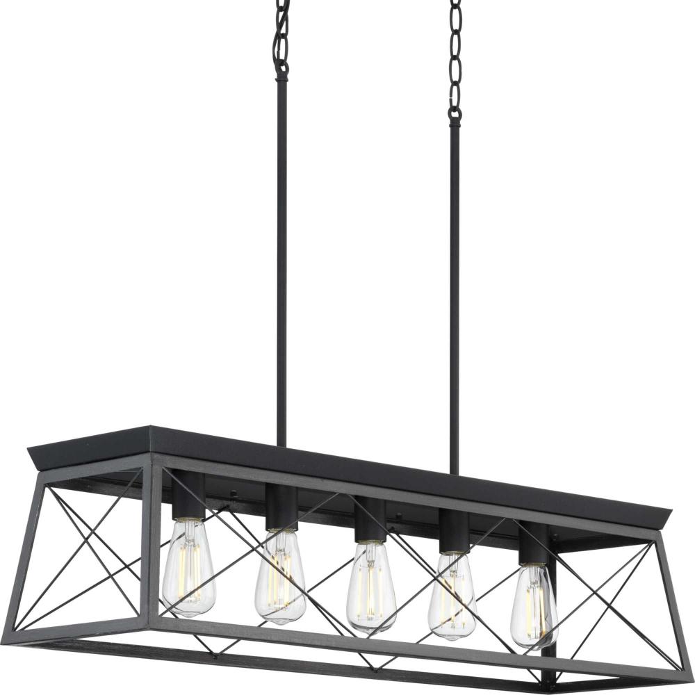 Briarwood Collection Five-Light Textured and Cerused Black Farmhouse Style Linear Island Chandelier