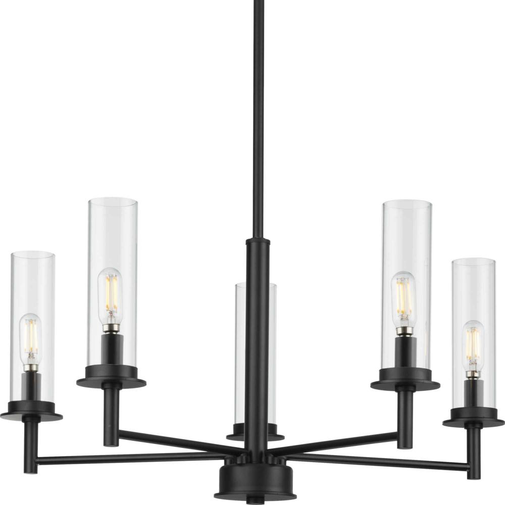 Kellwyn Collection Five-Light Matte Black and Clear Glass Transitional Style Chandelier Light