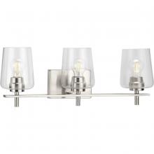 Progress P300362-009 - Calais Collection Three-Light Brushed Nickel Clear Glass New Traditional Bath Vanity Light