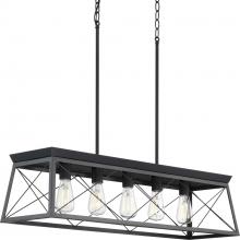 Progress P400048-031 - Briarwood Collection Five-Light Textured and Cerused Black Farmhouse Style Linear Island Chandelier