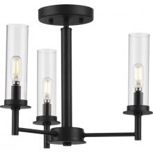 Progress P400250-031 - Kellwyn Collection Three-Light Matte Black and Clear Glass Transitional Style Convertible Semi-Flush