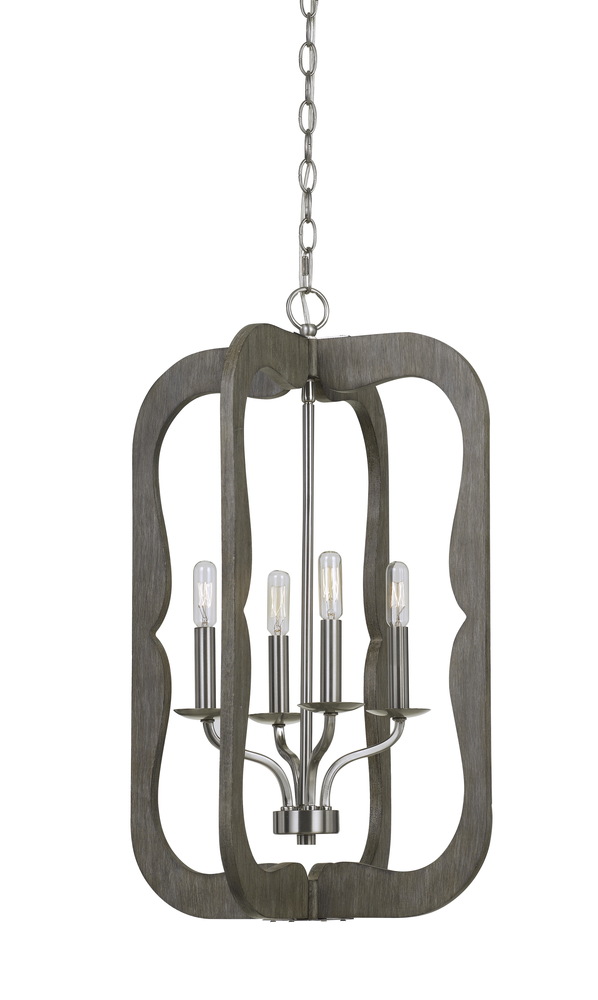 26.5&#34; Height Rectangular Pendant Fixture in Wood Finish