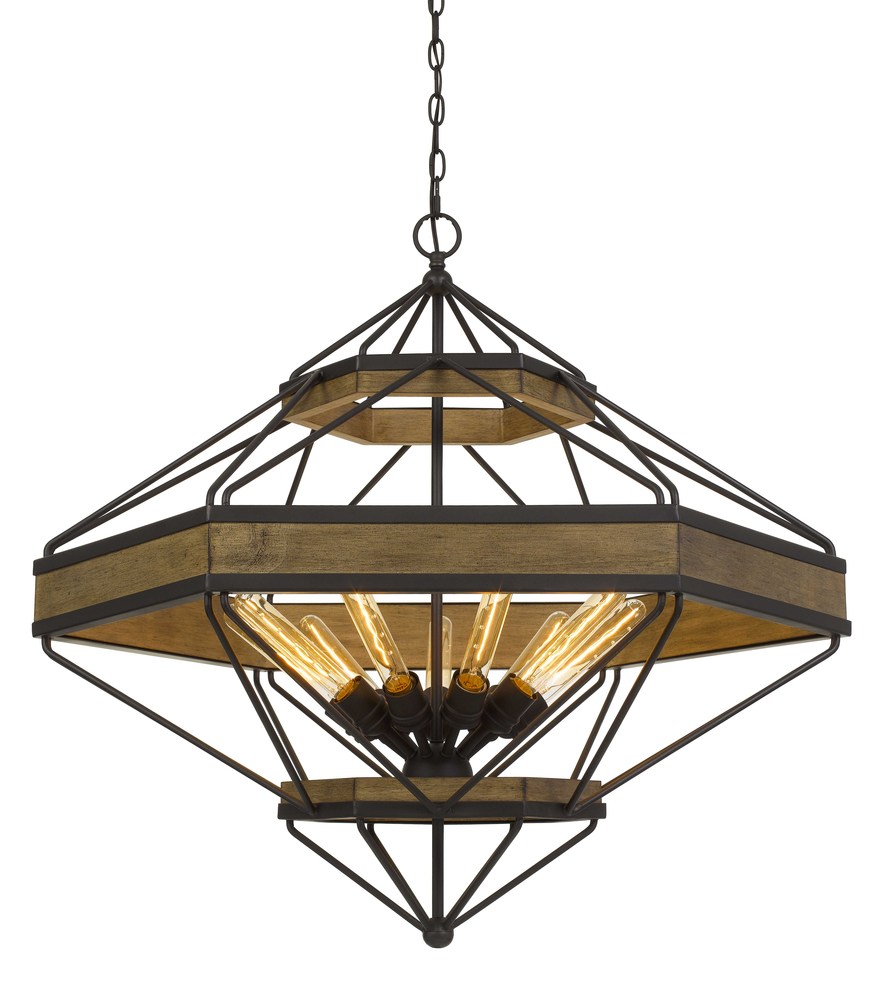 33.5&#34; Height Pine Wood and Metal Fixture in Wood and Black Finish