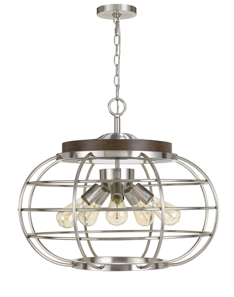 21.75&#34; Height Metal Chandelier in Brushed Steel Wood Finish
