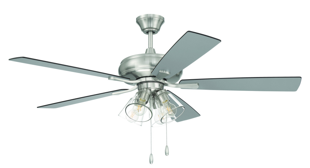 52&#34; Eos Clear 4 Light in Brushed Polished Nickel w/ Brushed Nickel/Greywood Blades