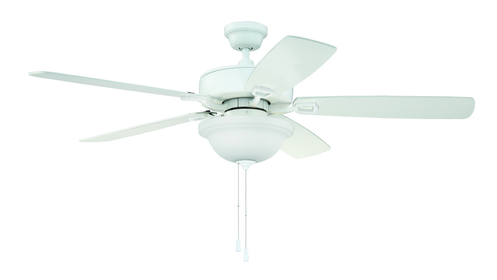 52&#34; Twist N Click Fan in White w/ White/Washed Oak Blades (3-Light Bowl)