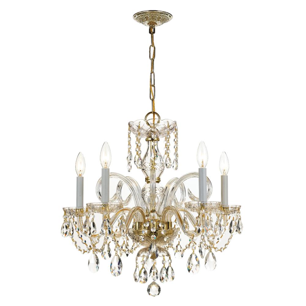 Traditional Crystal 5 Light Spectra Crystal Polished Brass Chandelier