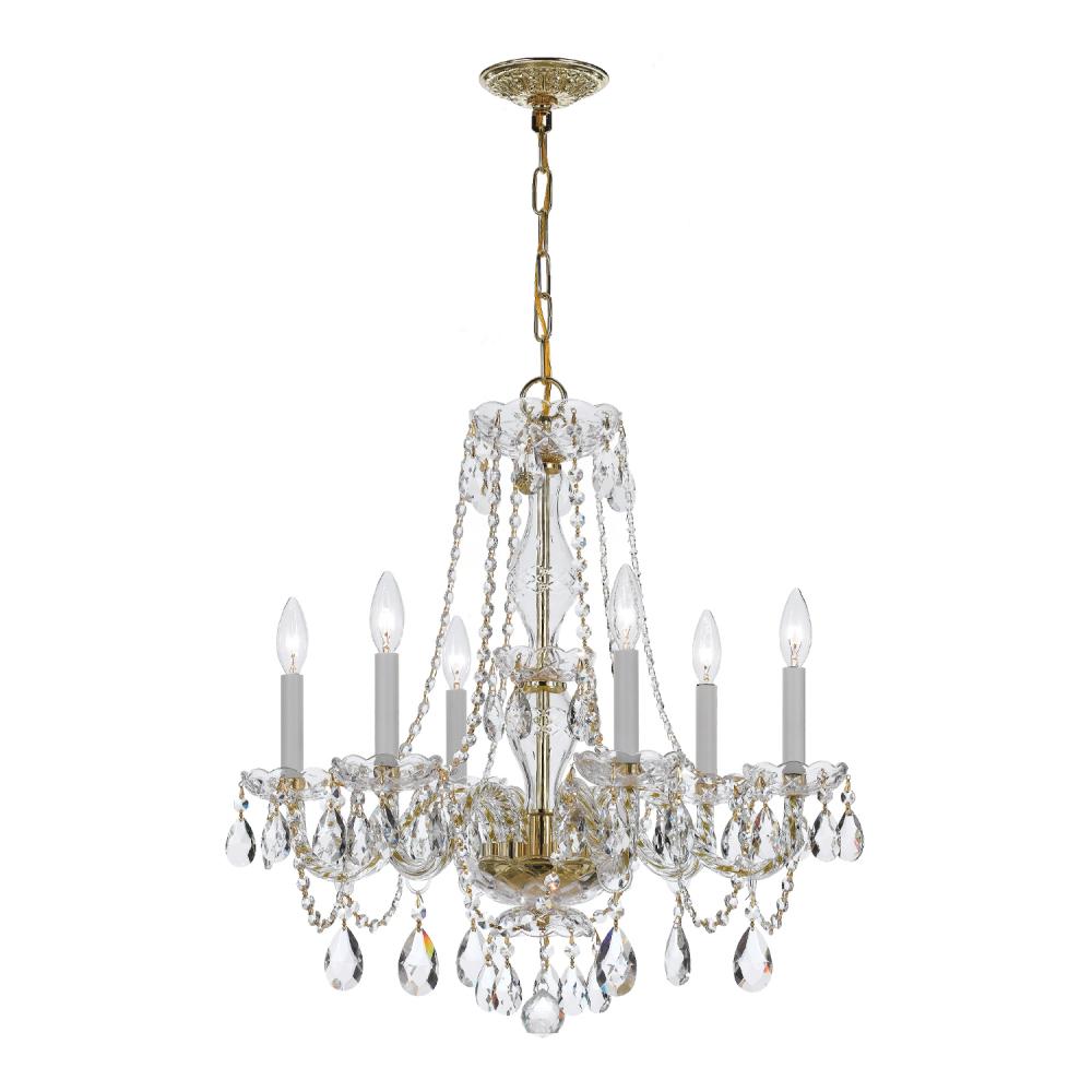 Traditional Crystal 6 Light Spectra Crystal Polished Brass Chandelier