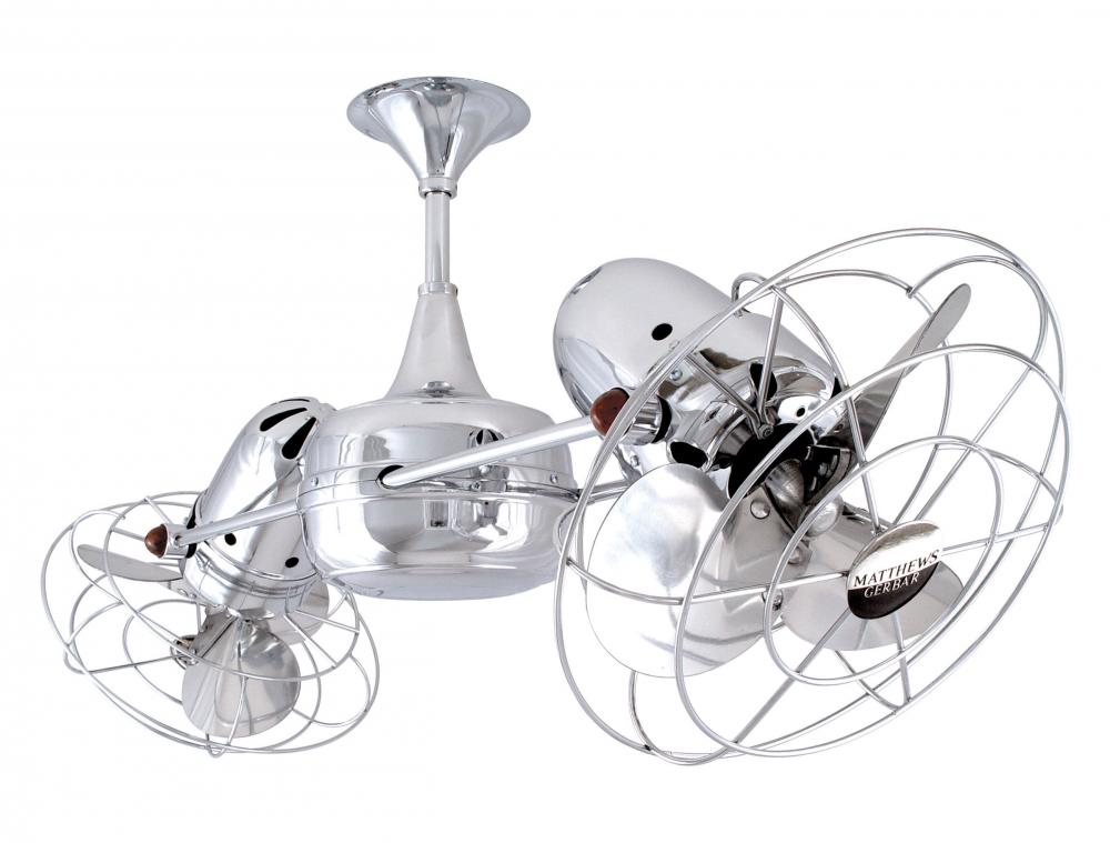 Duplo Dinamico 360” rotational dual head ceiling fan in Polished Chrome finish with Metal blades