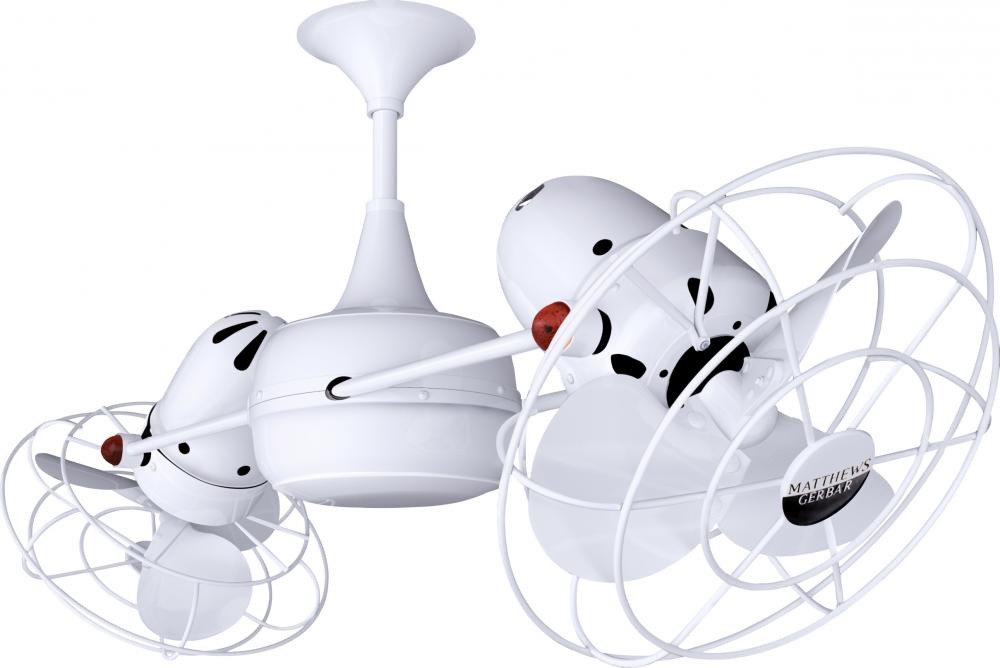 Duplo Dinamico 360” rotational dual head ceiling fan in Gloss White finish with metal blades.