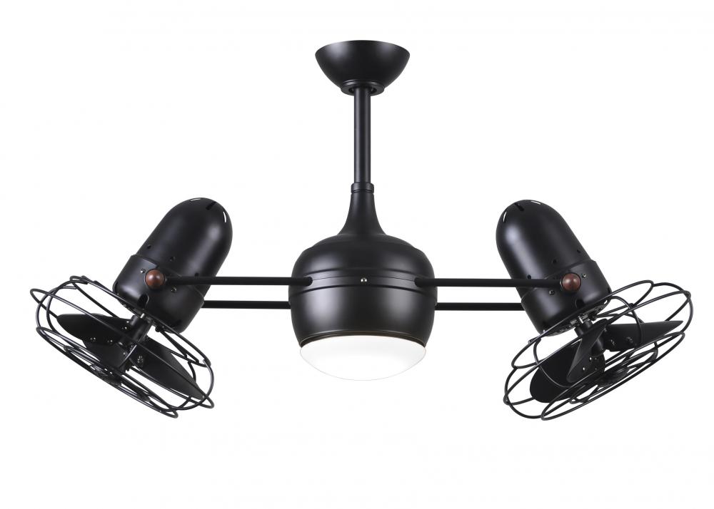 Dagny 360° double-headed rotational ceiling fan with light kit in Matte Black finish with metal b