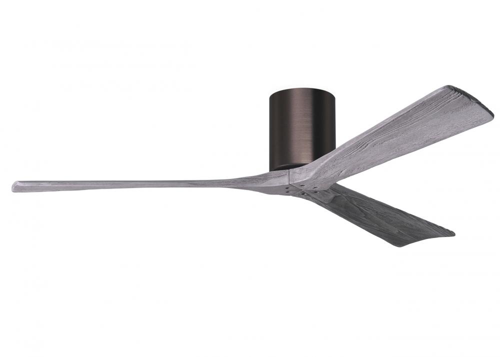 Irene-3H three-blade flush mount paddle fan in Brushed Bronze finish with 60” solid barn wood to