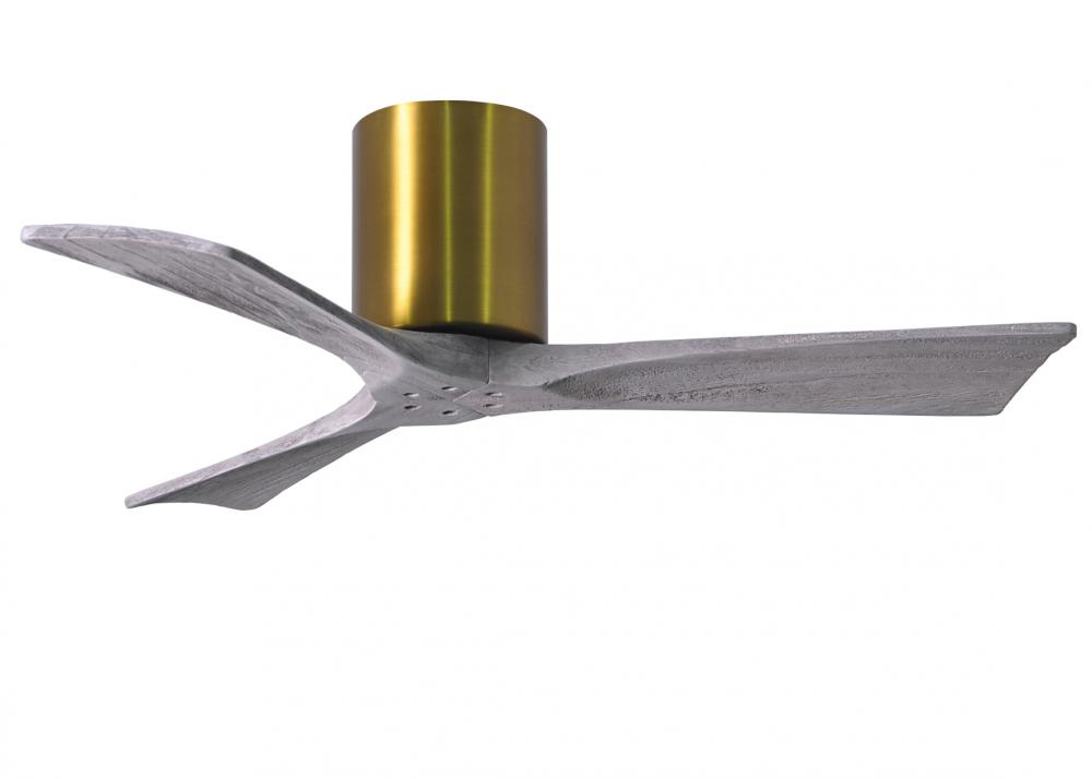 Irene-3H three-blade flush mount paddle fan in Brushed Brass finish with 42” solid barn wood ton