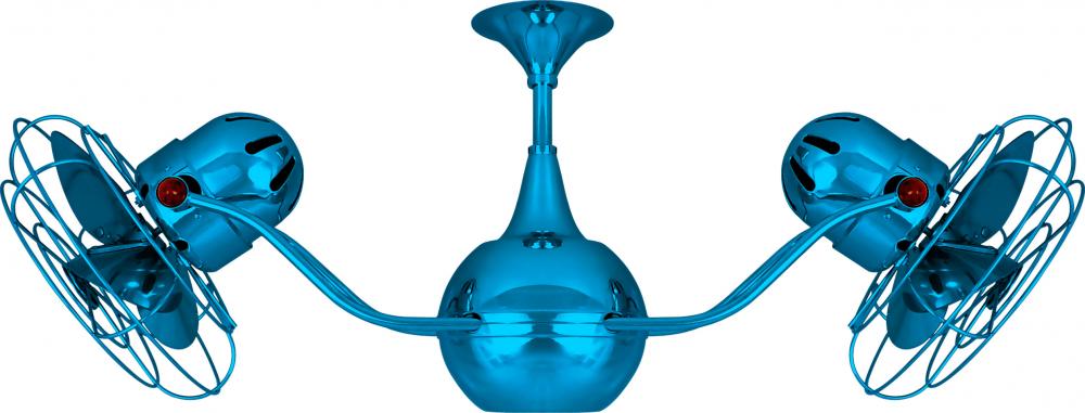 Vent-Bettina 360° dual headed rotational ceiling fan in Agua Marinha (Light Blue) finish with met