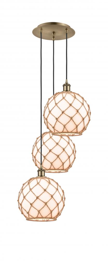 Farmhouse Rope - 3 Light - 17 inch - Antique Brass - Cord Hung - Multi Pendant