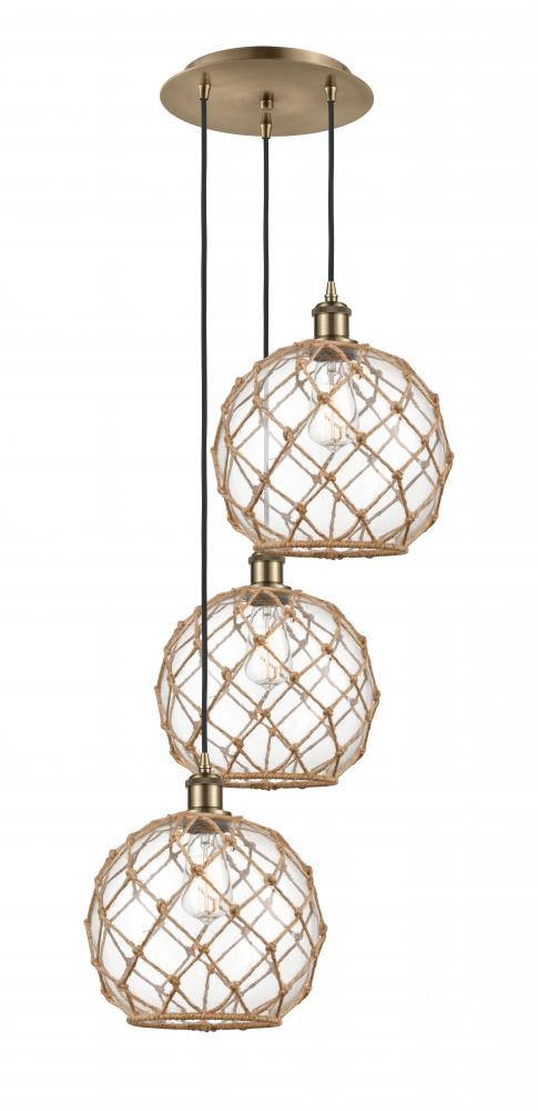 Farmhouse Rope - 3 Light - 17 inch - Antique Brass - Cord Hung - Multi Pendant