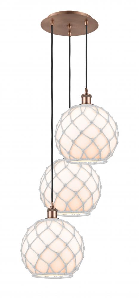 Farmhouse Rope - 3 Light - 17 inch - Antique Copper - Cord Hung - Multi Pendant