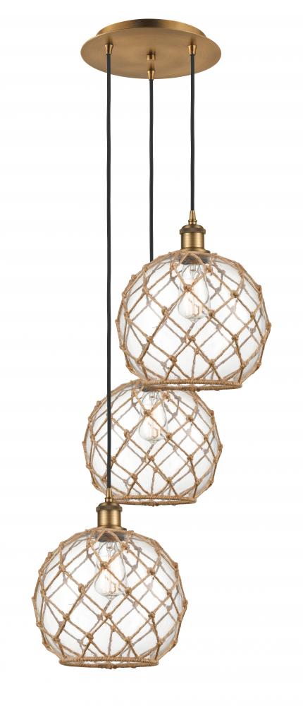 Farmhouse Rope - 3 Light - 17 inch - Brushed Brass - Cord Hung - Multi Pendant