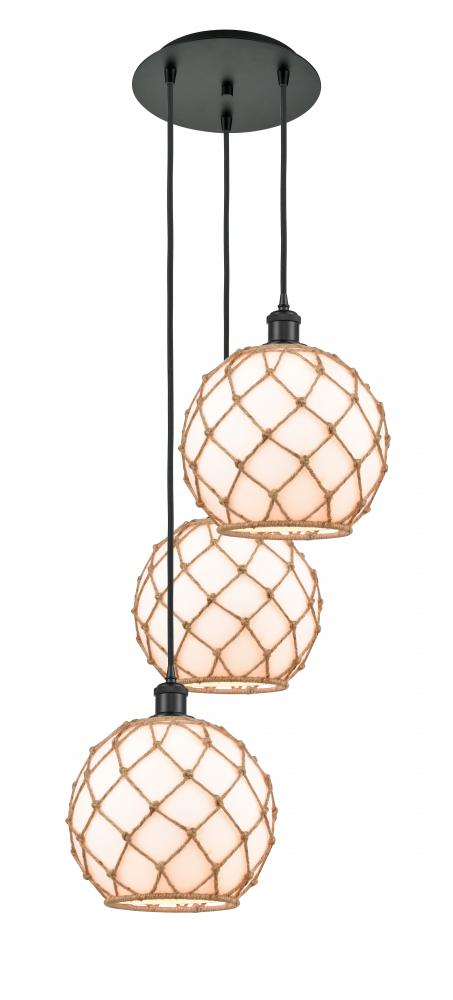 Farmhouse Rope - 3 Light - 17 inch - Matte Black - Cord Hung - Multi Pendant