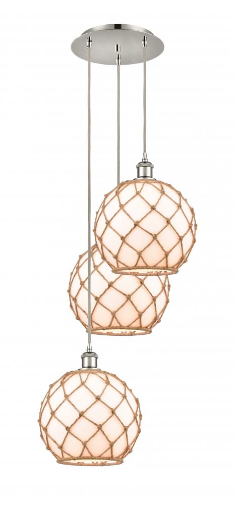 Farmhouse Rope - 3 Light - 17 inch - Polished Nickel - Cord Hung - Multi Pendant