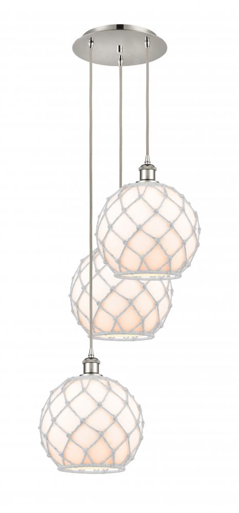Farmhouse Rope - 3 Light - 17 inch - Polished Nickel - Cord Hung - Multi Pendant
