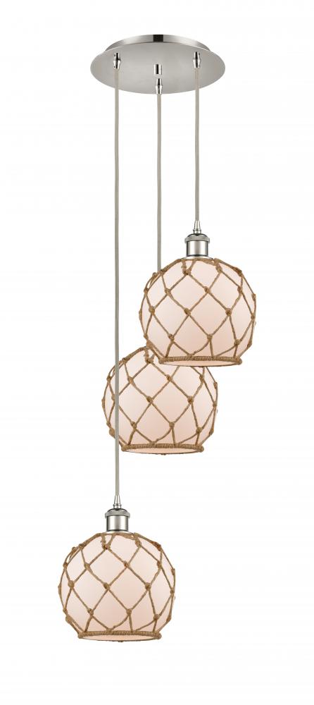 Farmhouse Rope - 3 Light - 15 inch - Polished Nickel - Cord Hung - Multi Pendant