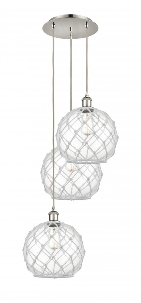Farmhouse Rope - 3 Light - 17 inch - Polished Nickel - Cord Hung - Multi Pendant