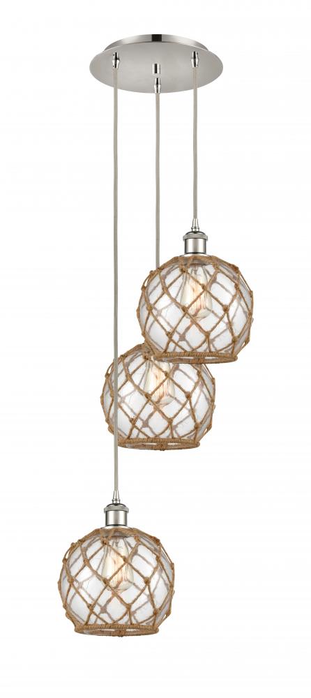 Farmhouse Rope - 3 Light - 15 inch - Polished Nickel - Cord Hung - Multi Pendant
