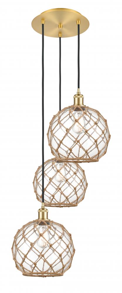 Farmhouse Rope - 3 Light - 17 inch - Satin Gold - Cord Hung - Multi Pendant