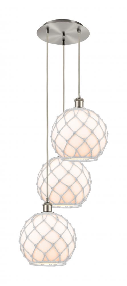 Farmhouse Rope - 3 Light - 17 inch - Brushed Satin Nickel - Cord Hung - Multi Pendant