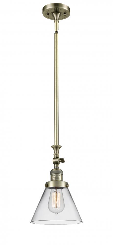 Cone - 1 Light - 8 inch - Antique Brass - Stem Hung - Adjustable Mini Pendant