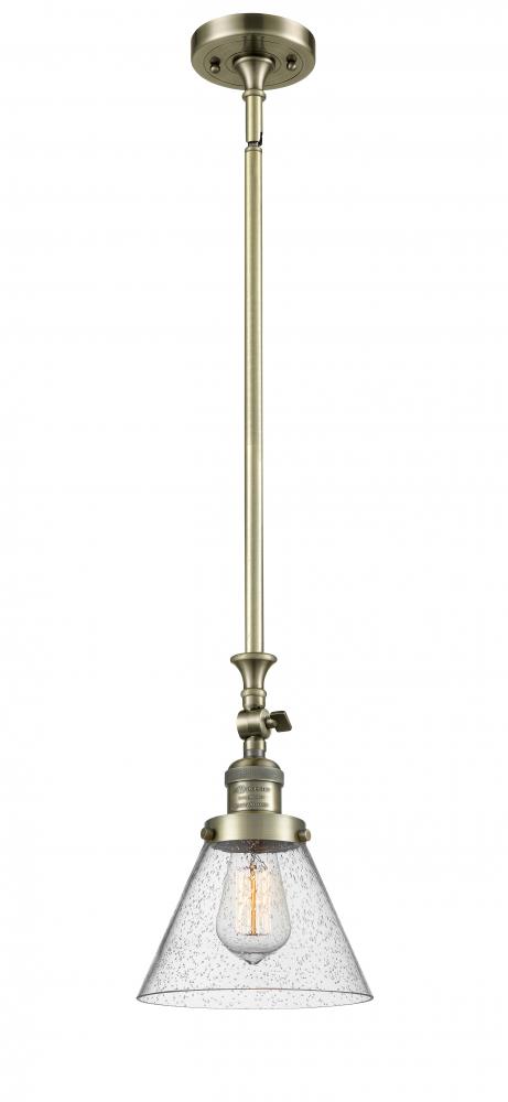 Cone - 1 Light - 8 inch - Antique Brass - Stem Hung - Adjustable Mini Pendant