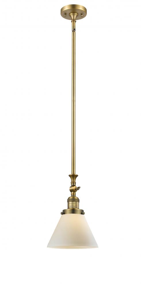 Cone - 1 Light - 8 inch - Brushed Brass - Stem Hung - Adjustable Mini Pendant