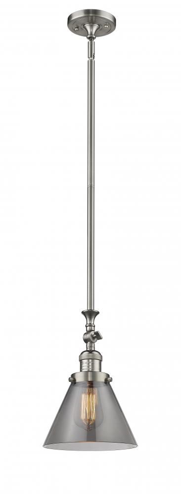 Cone - 1 Light - 8 inch - Brushed Satin Nickel - Stem Hung - Adjustable Mini Pendant