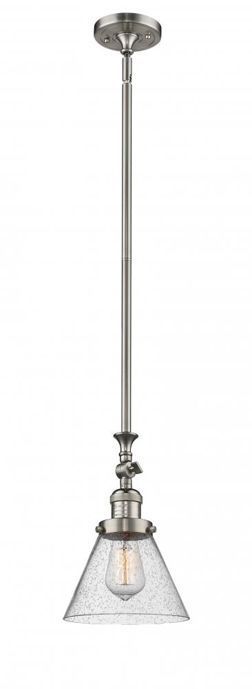 Cone - 1 Light - 8 inch - Brushed Satin Nickel - Stem Hung - Adjustable Mini Pendant