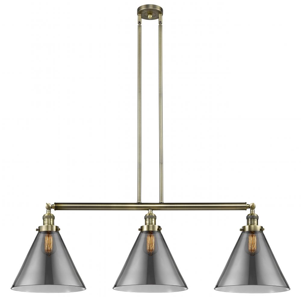 Cone - 3 Light - 44 inch - Antique Brass - Stem Hung - Adjustable Island Light