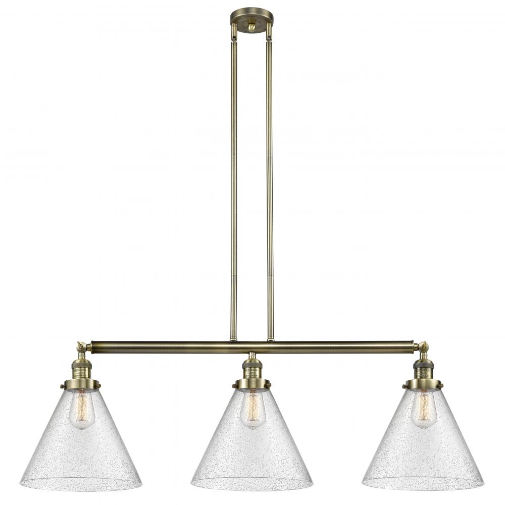 Cone - 3 Light - 44 inch - Antique Brass - Stem Hung - Adjustable Island Light