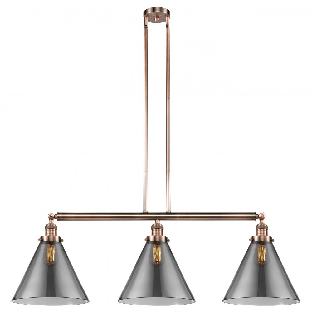 Cone - 3 Light - 44 inch - Antique Copper - Stem Hung - Adjustable Island Light