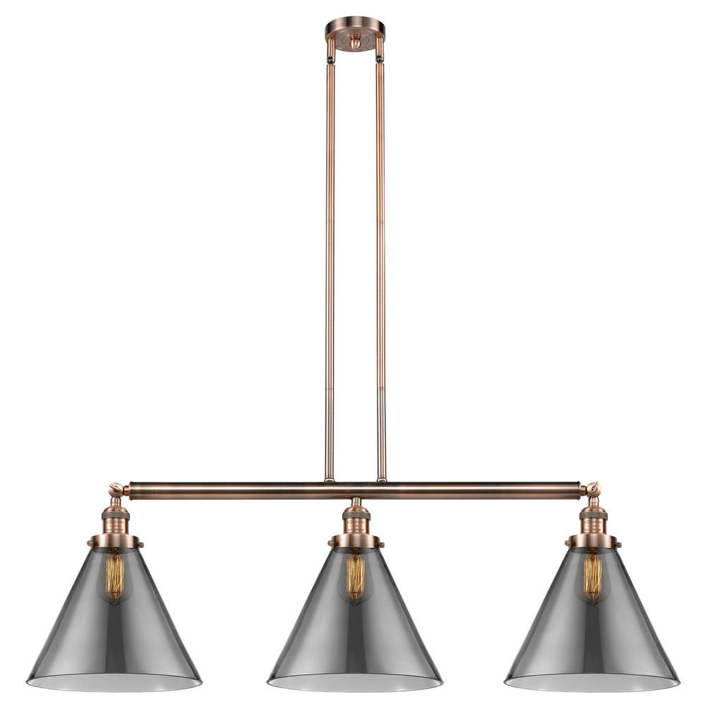 Cone - 3 Light - 44 inch - Antique Copper - Stem Hung - Adjustable Island Light
