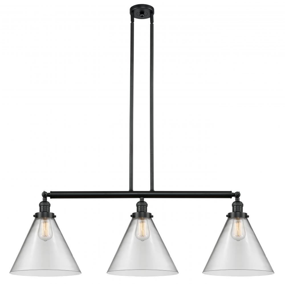 Cone - 3 Light - 44 inch - Matte Black - Stem Hung - Adjustable Island Light