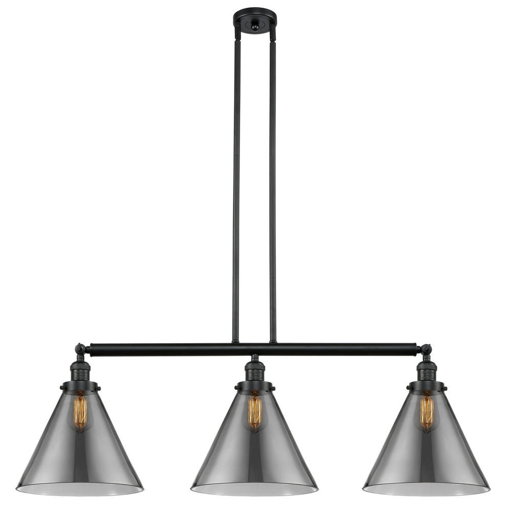 Cone - 3 Light - 44 inch - Matte Black - Stem Hung - Adjustable Island Light